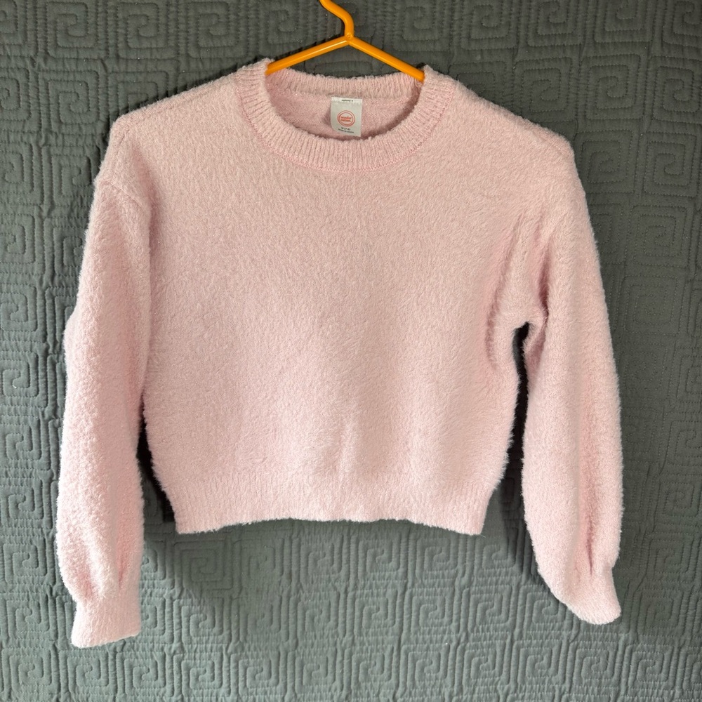 Wonder Nation Pullover Sweater Girls Medium 7/8 Pink Cropped Furry
